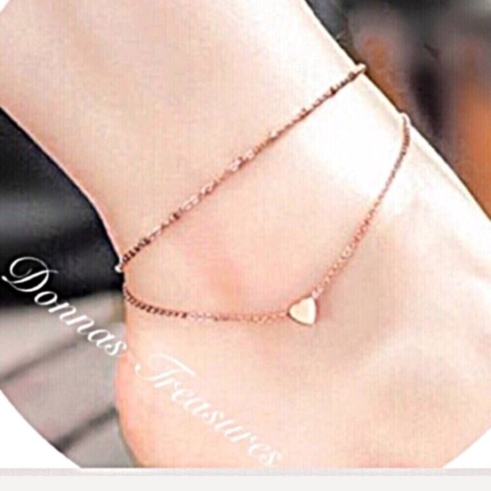 ⛱RoseGold Double Strand Free Floating Heart Anklet